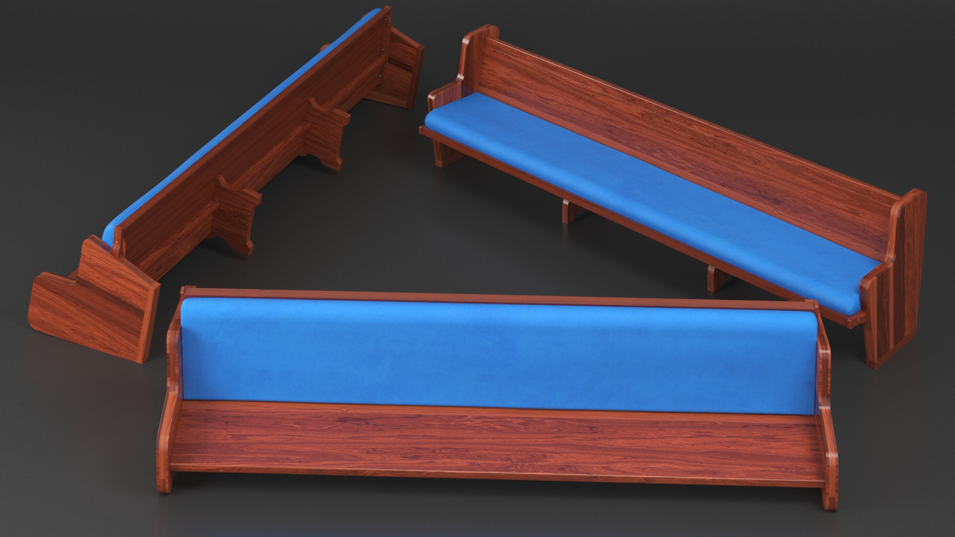 3D Upholstered Church Pew Bench Blue model