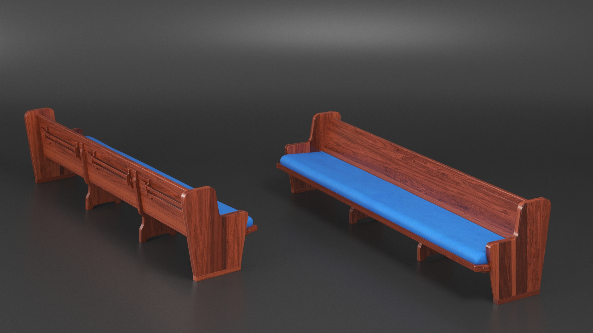 3D Upholstered Church Pew Bench Blue model