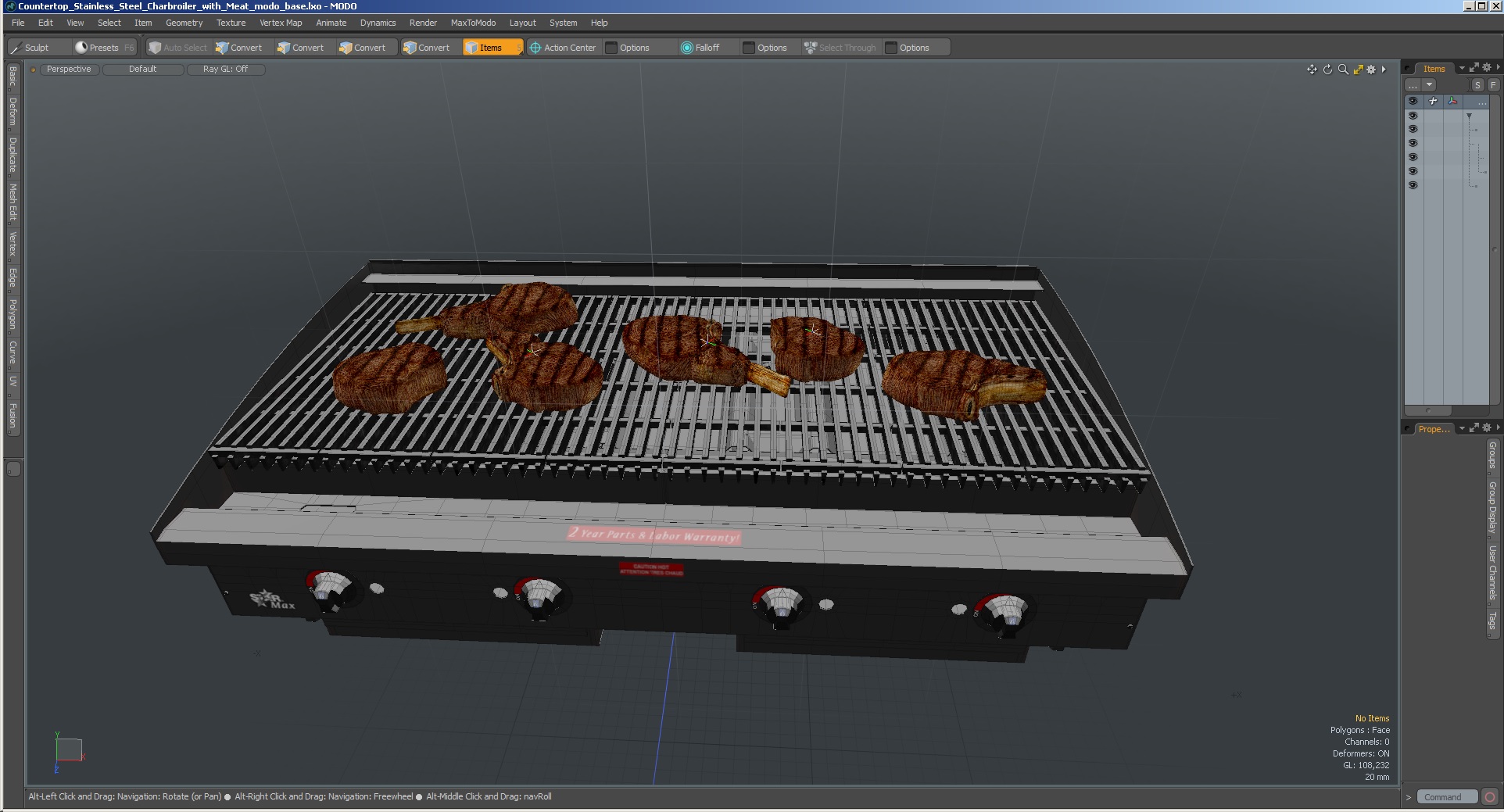 3D Countertop Stainless Steel Charbroiler with Meat model