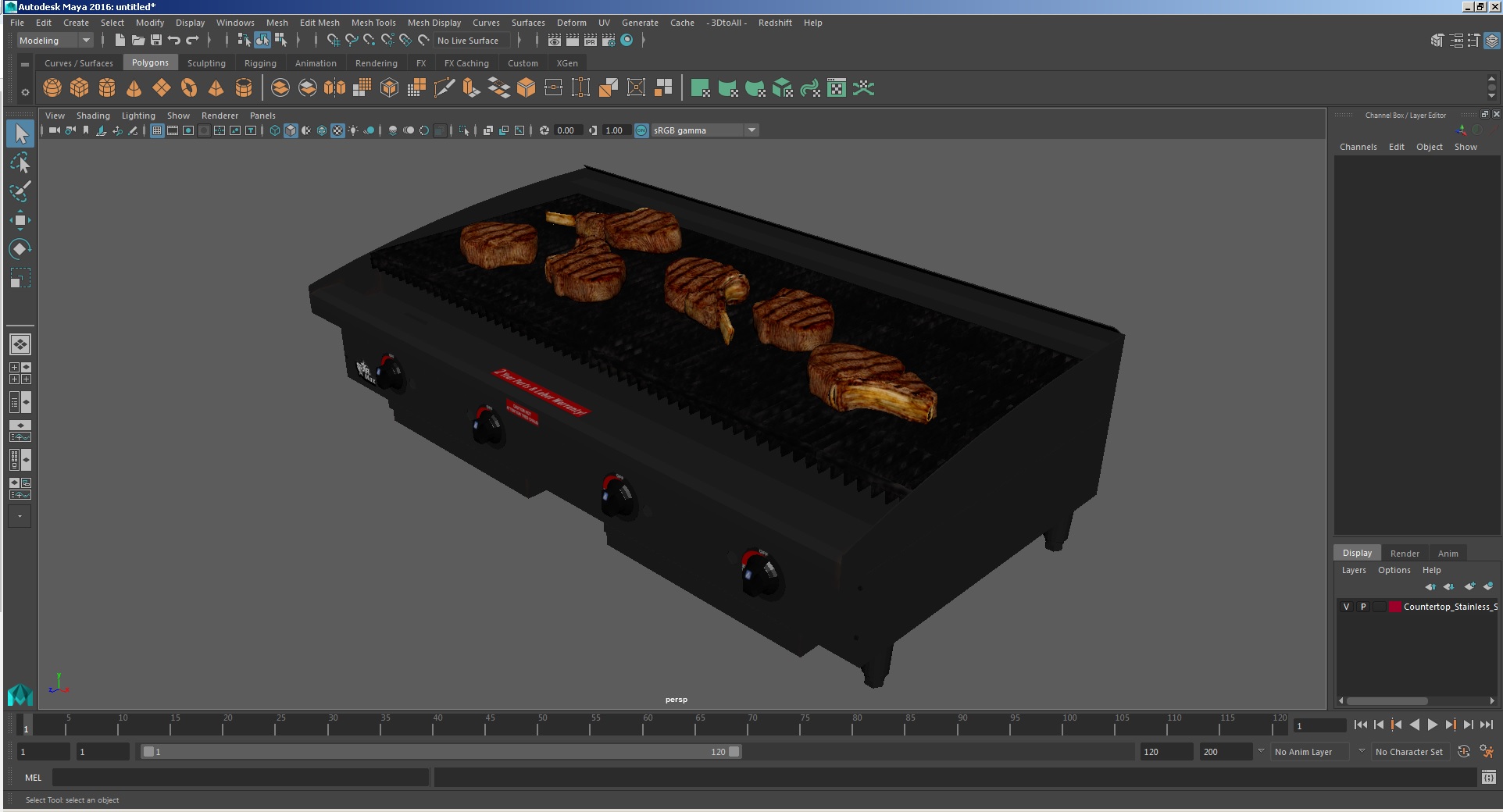 3D Countertop Stainless Steel Charbroiler with Meat model