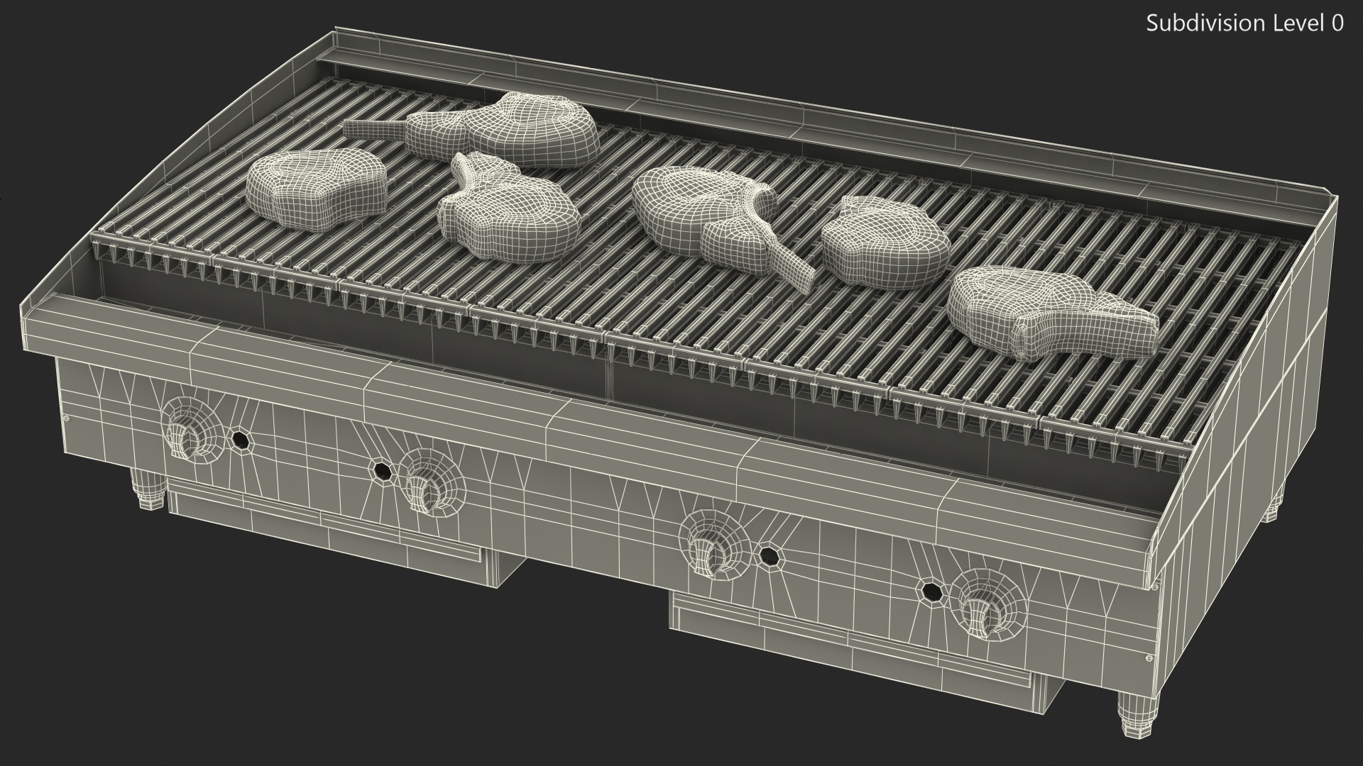 3D Countertop Stainless Steel Charbroiler with Meat model