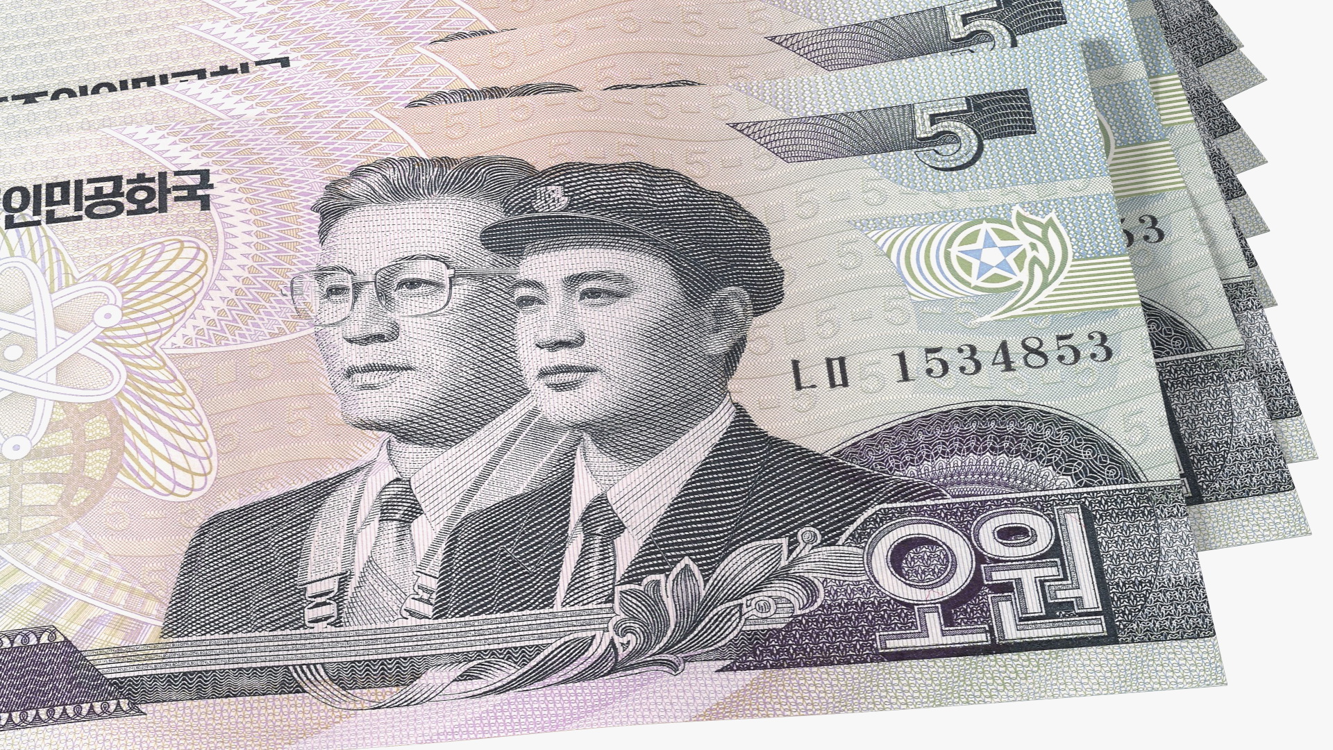 3D Fan Shaped North Korea 5 Won Banknotes model