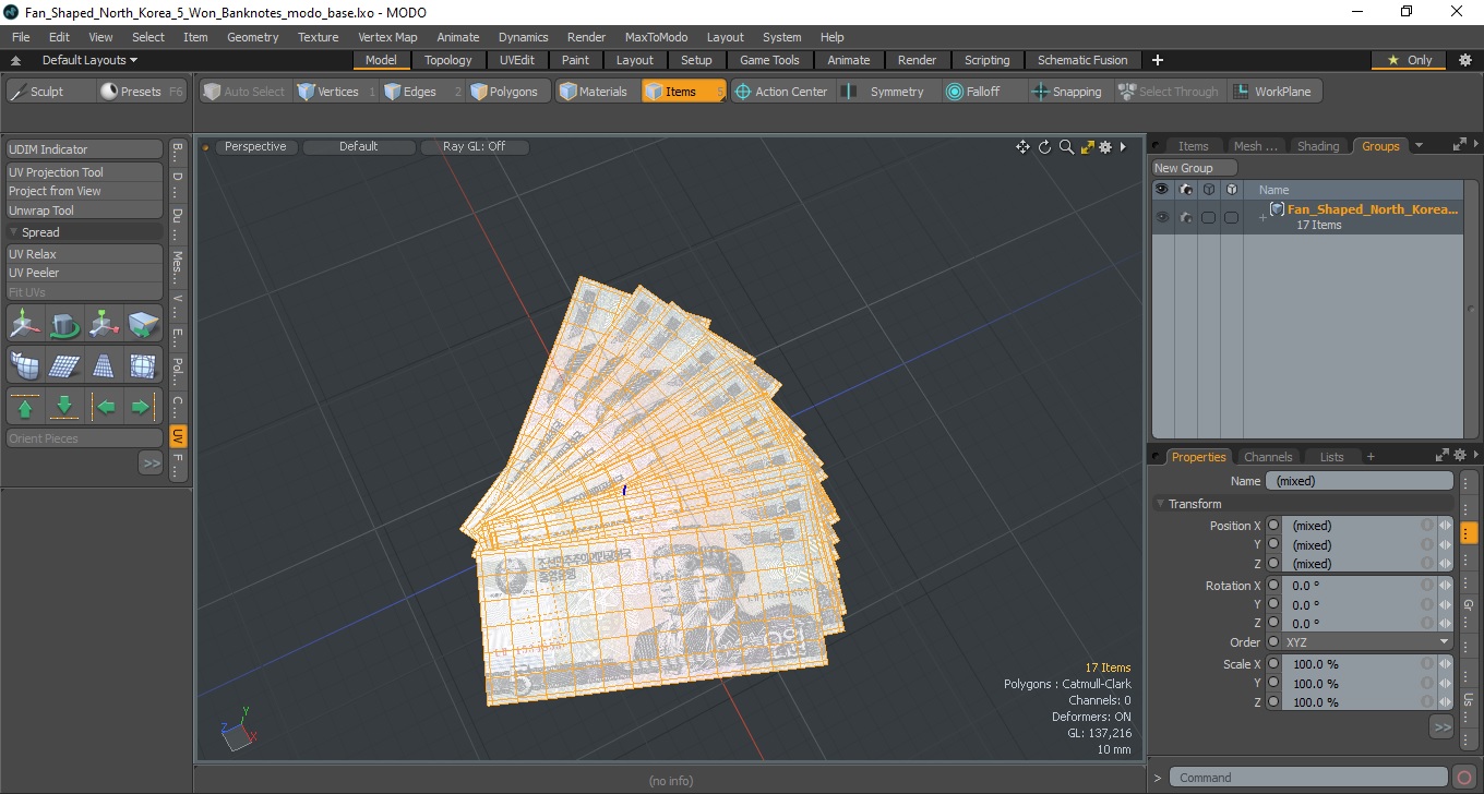 3D Fan Shaped North Korea 5 Won Banknotes model