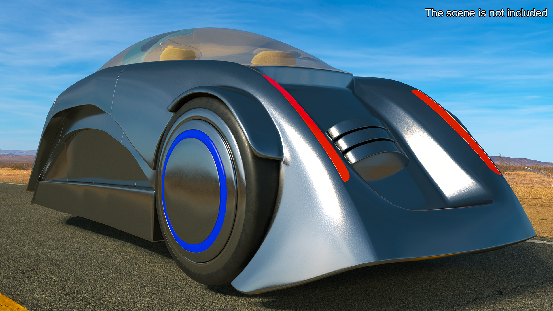 3D Sci-fi Car Trike Metallic Rigged for Cinema 4D