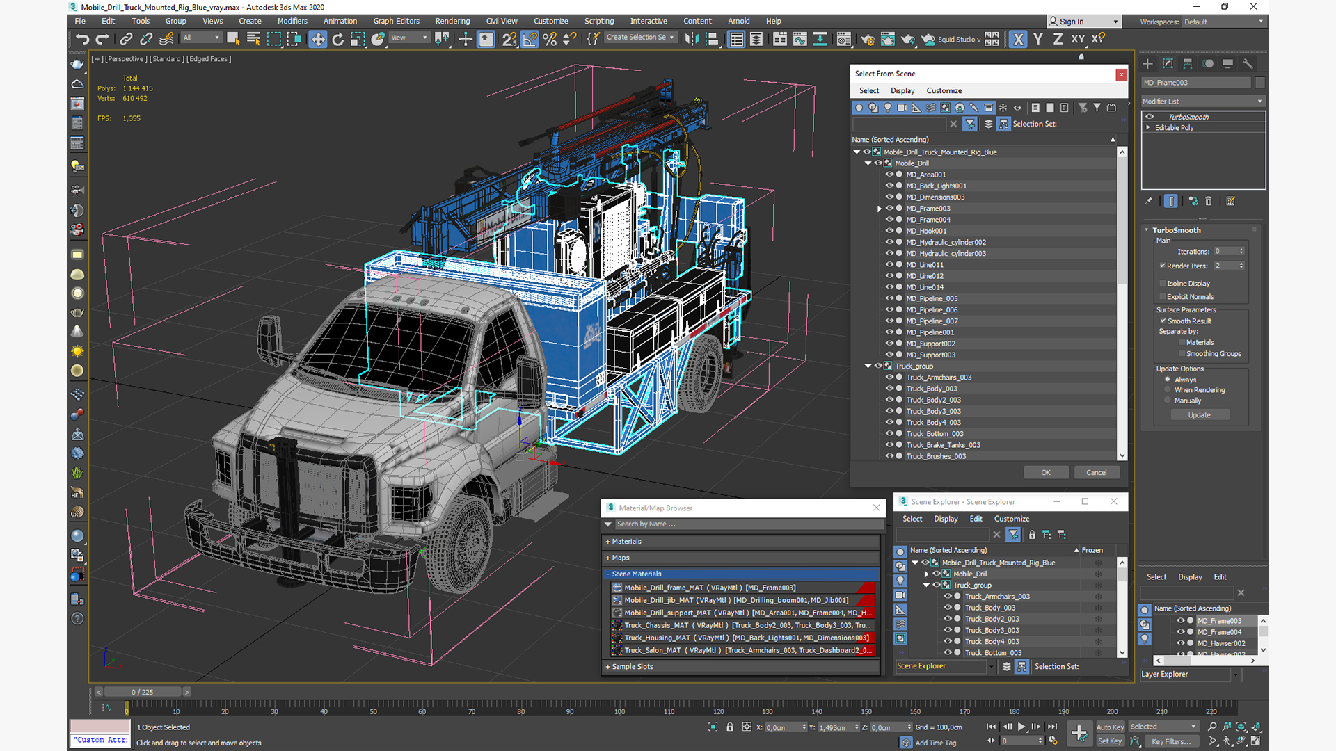 3D model Mobile Drill Truck Mounted Rig Blue