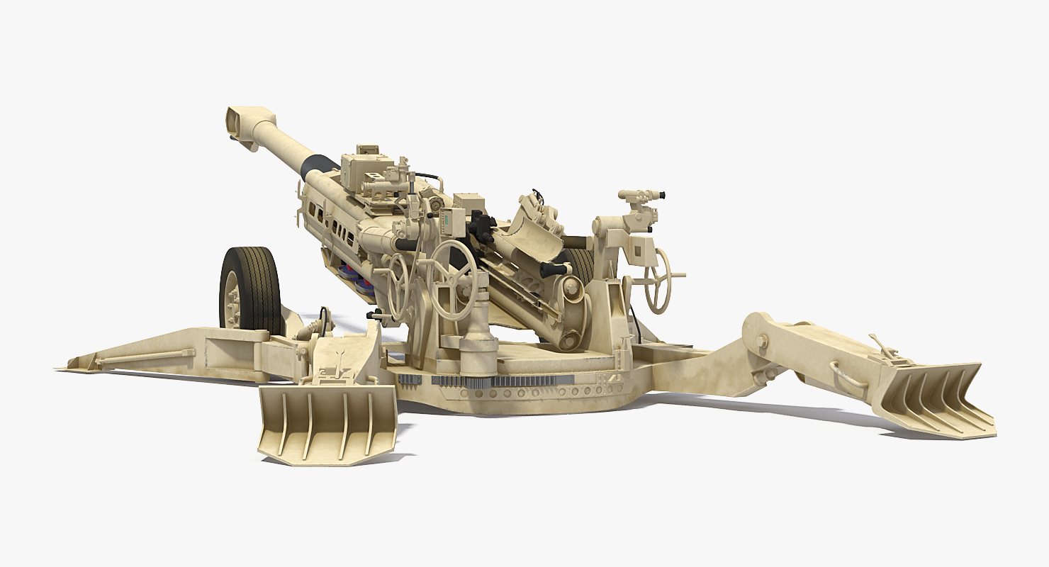 3D M777 Howitzer 155mm Desert Rigged model