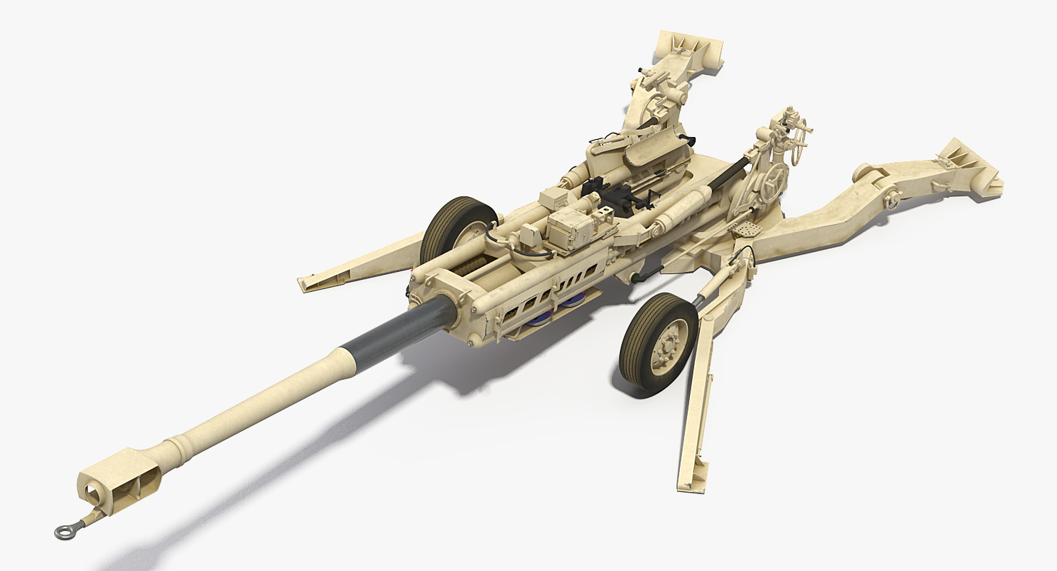 3D M777 Howitzer 155mm Desert Rigged model