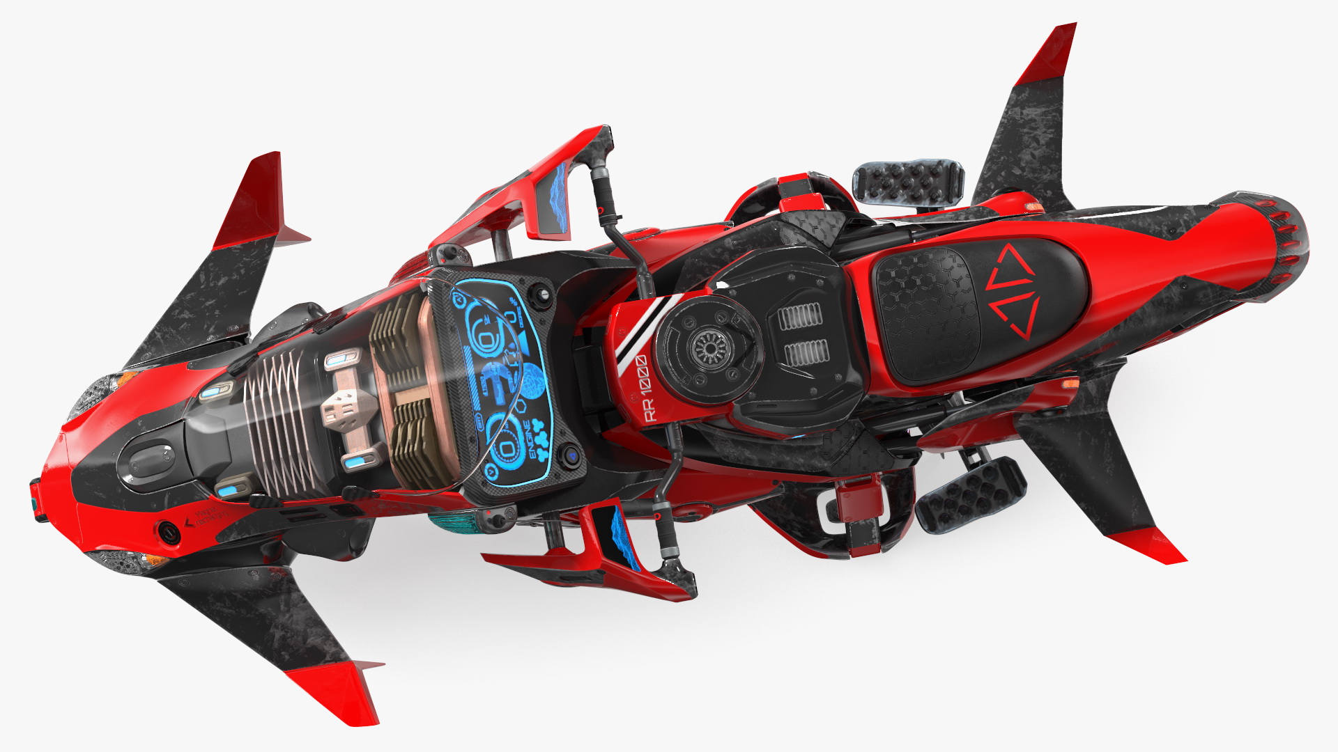 3D Scifi Fly Motorcycle Red Rigged