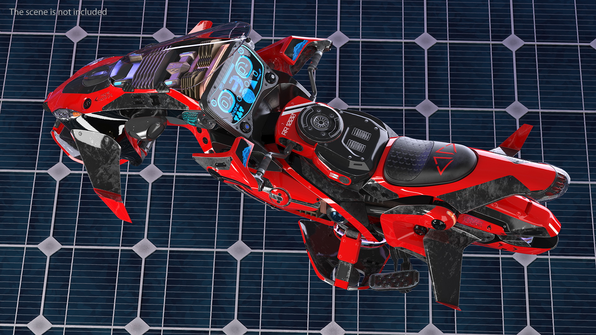 3D Scifi Fly Motorcycle Red Rigged