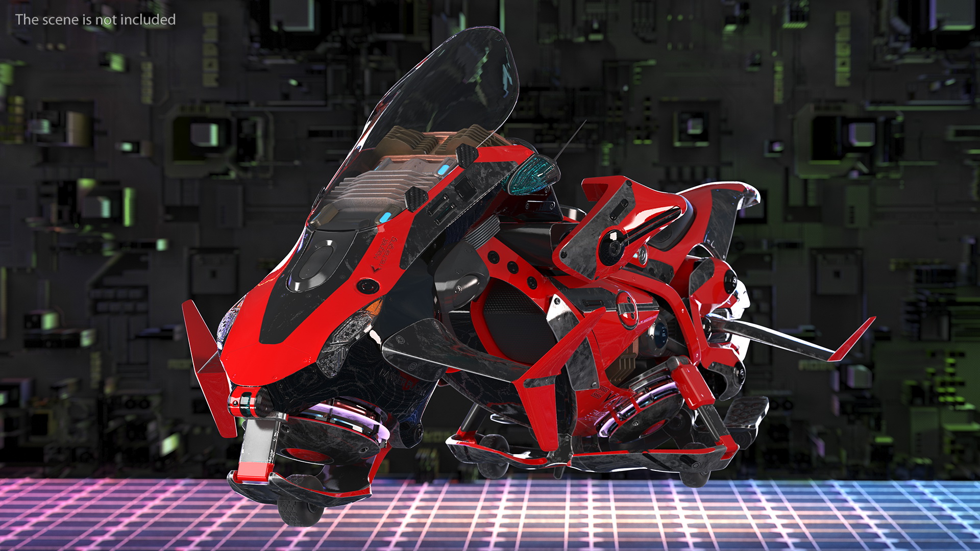 3D Scifi Fly Motorcycle Red Rigged