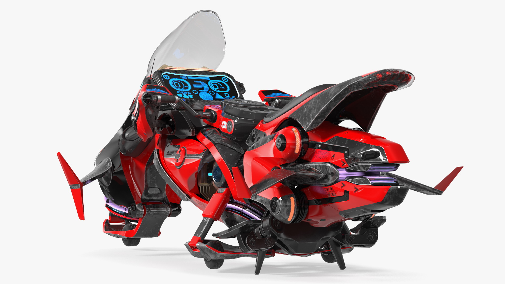 3D Scifi Fly Motorcycle Red Rigged