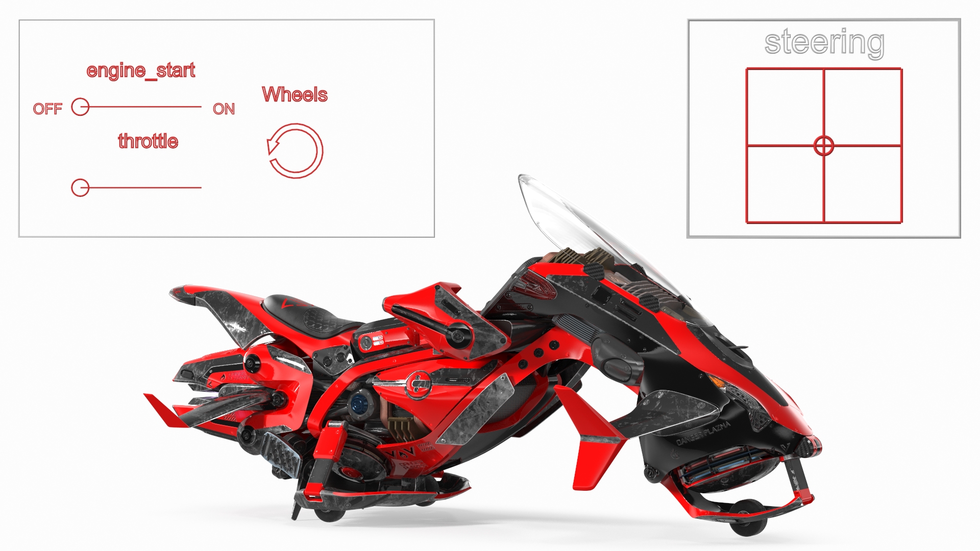 3D Scifi Fly Motorcycle Red Rigged