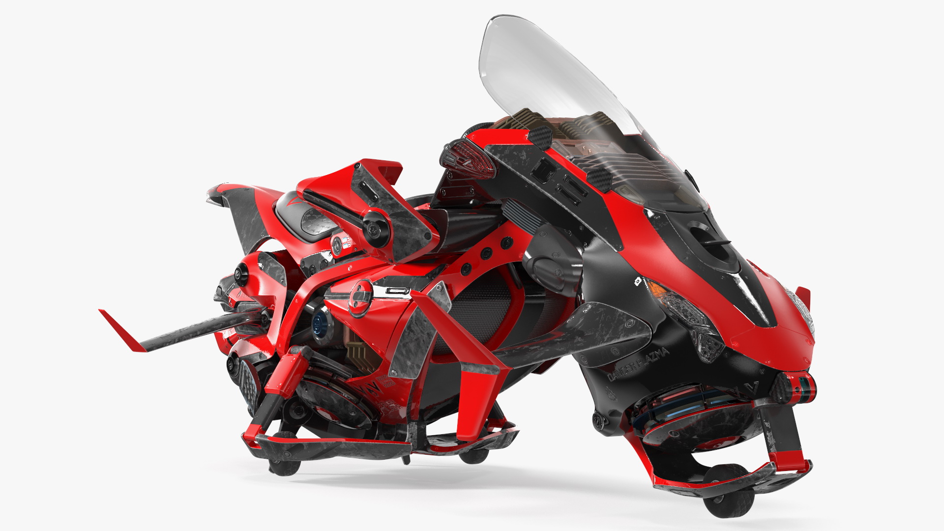 3D Scifi Fly Motorcycle Red Rigged