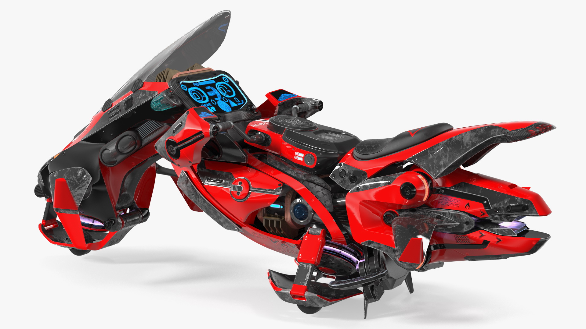 3D Scifi Fly Motorcycle Red Rigged