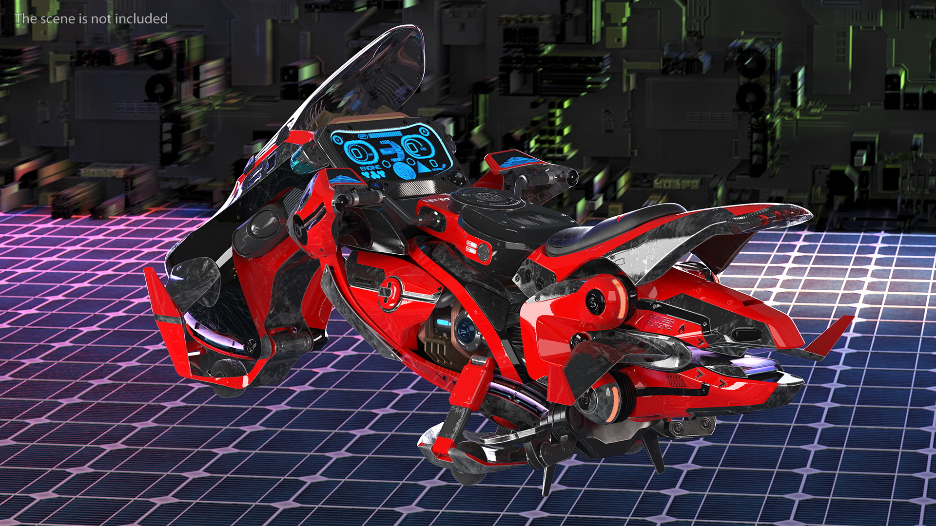 3D Scifi Fly Motorcycle Red Rigged