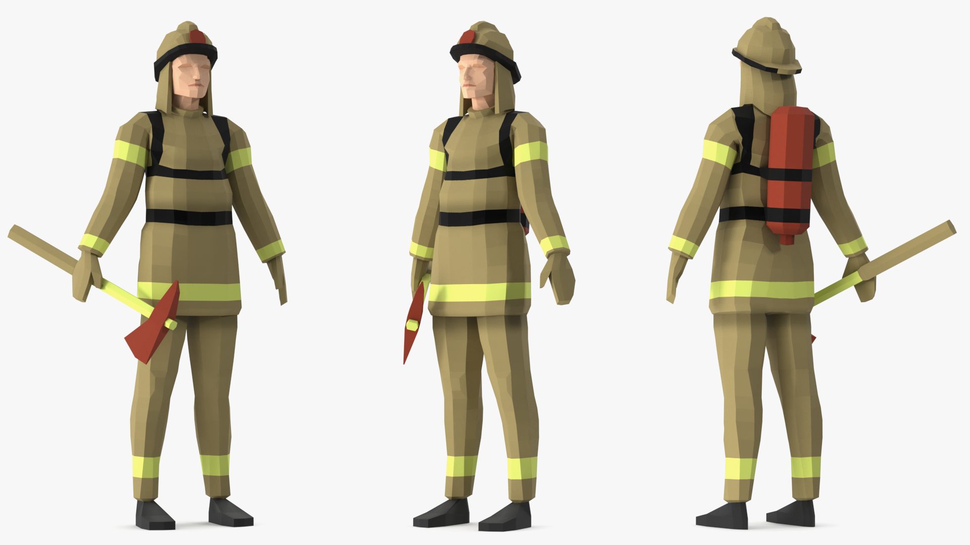 3D Firefighter Low Poly Rigged for Cinema 4D