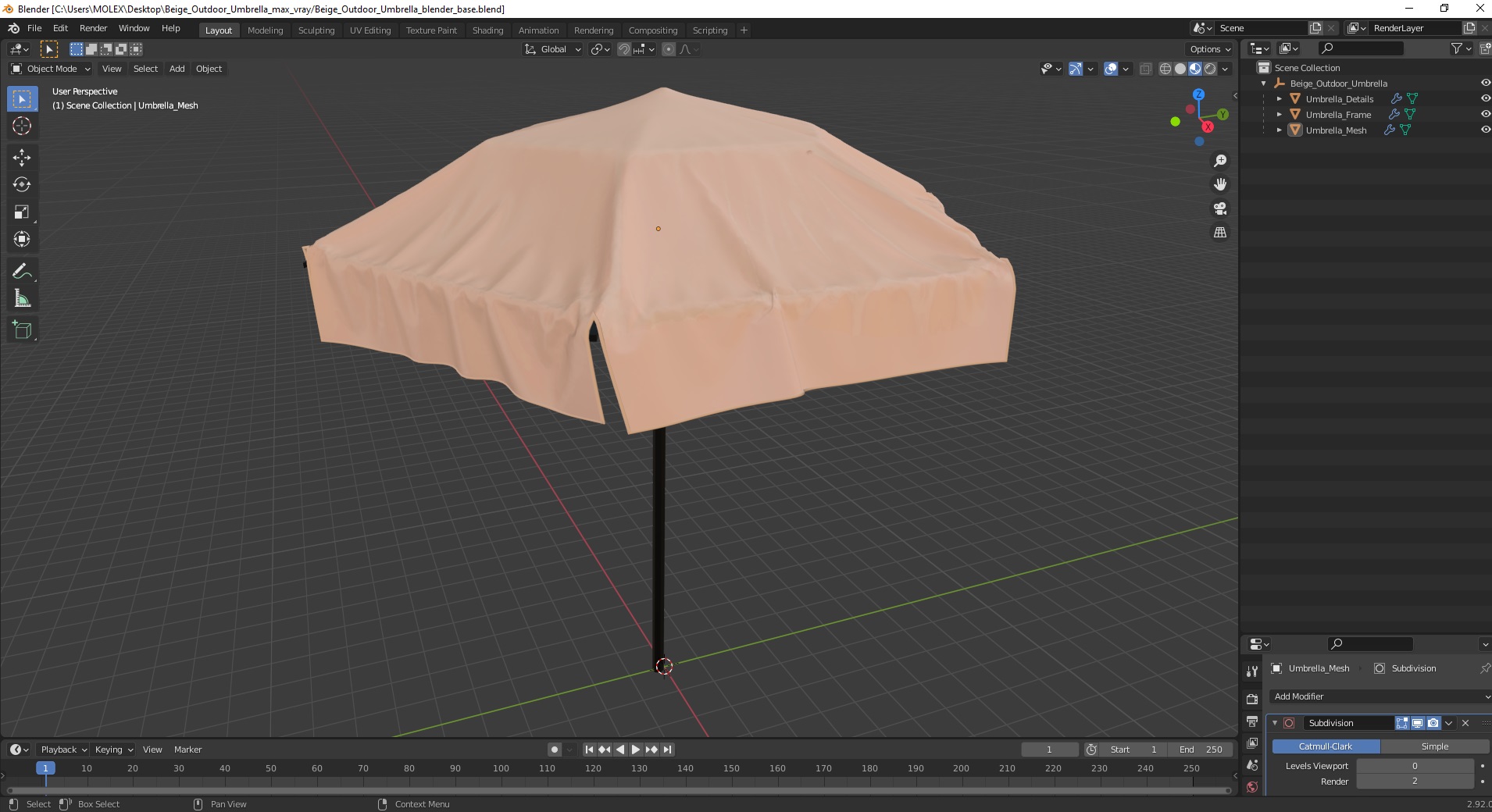 Beige Outdoor Umbrella 3D