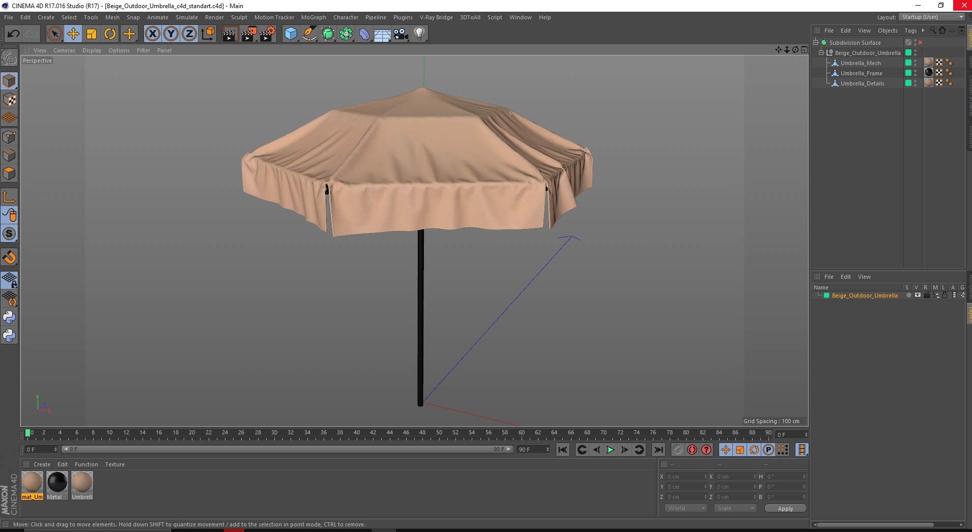 Beige Outdoor Umbrella 3D