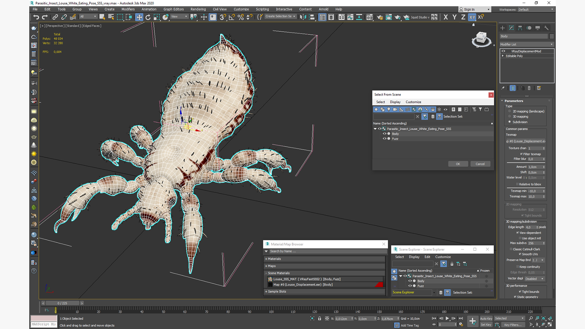 Parasitic Insect Louse White Eating Pose SSS 3D model