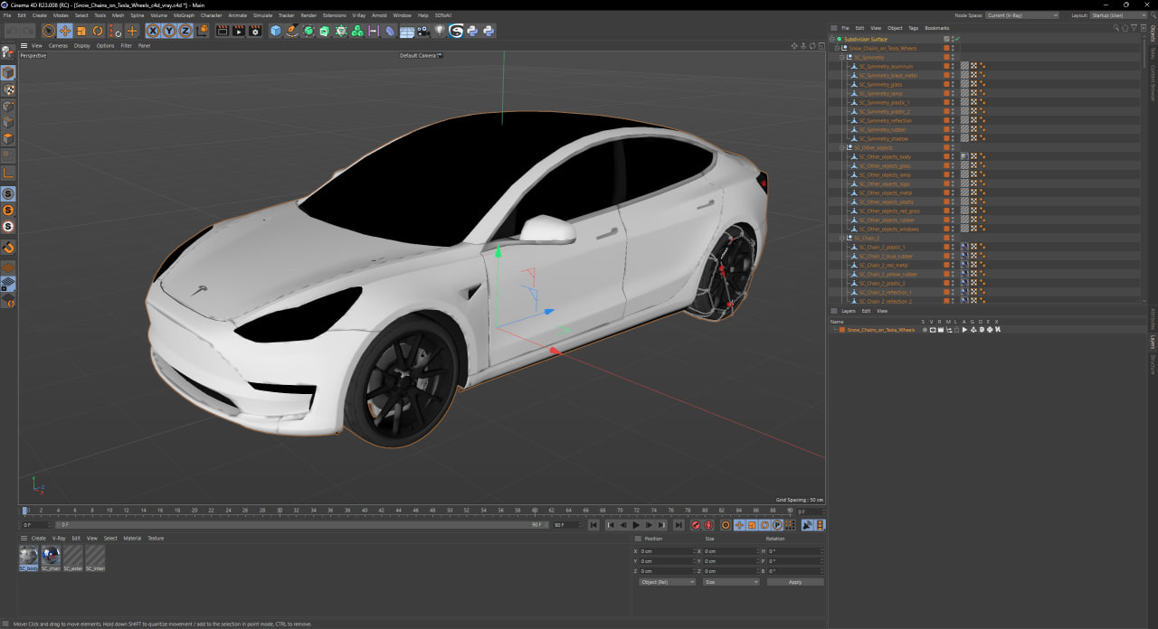 Snow Chains on Tesla Wheels 3D