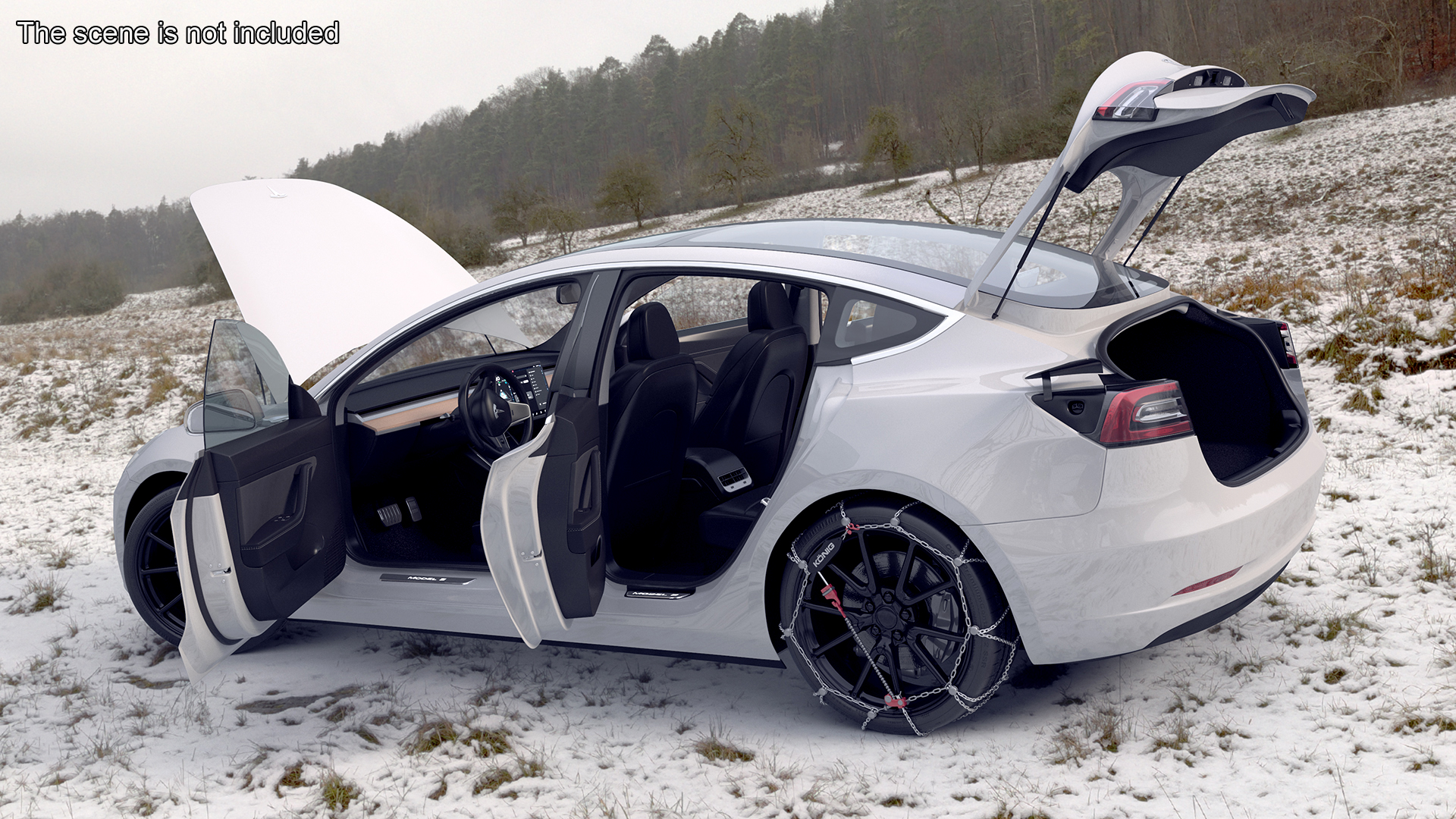 Snow Chains on Tesla Wheels 3D