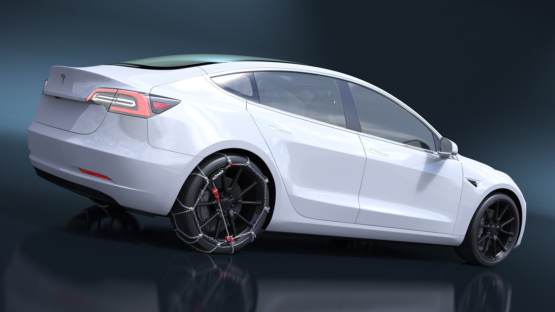 Snow Chains on Tesla Wheels 3D