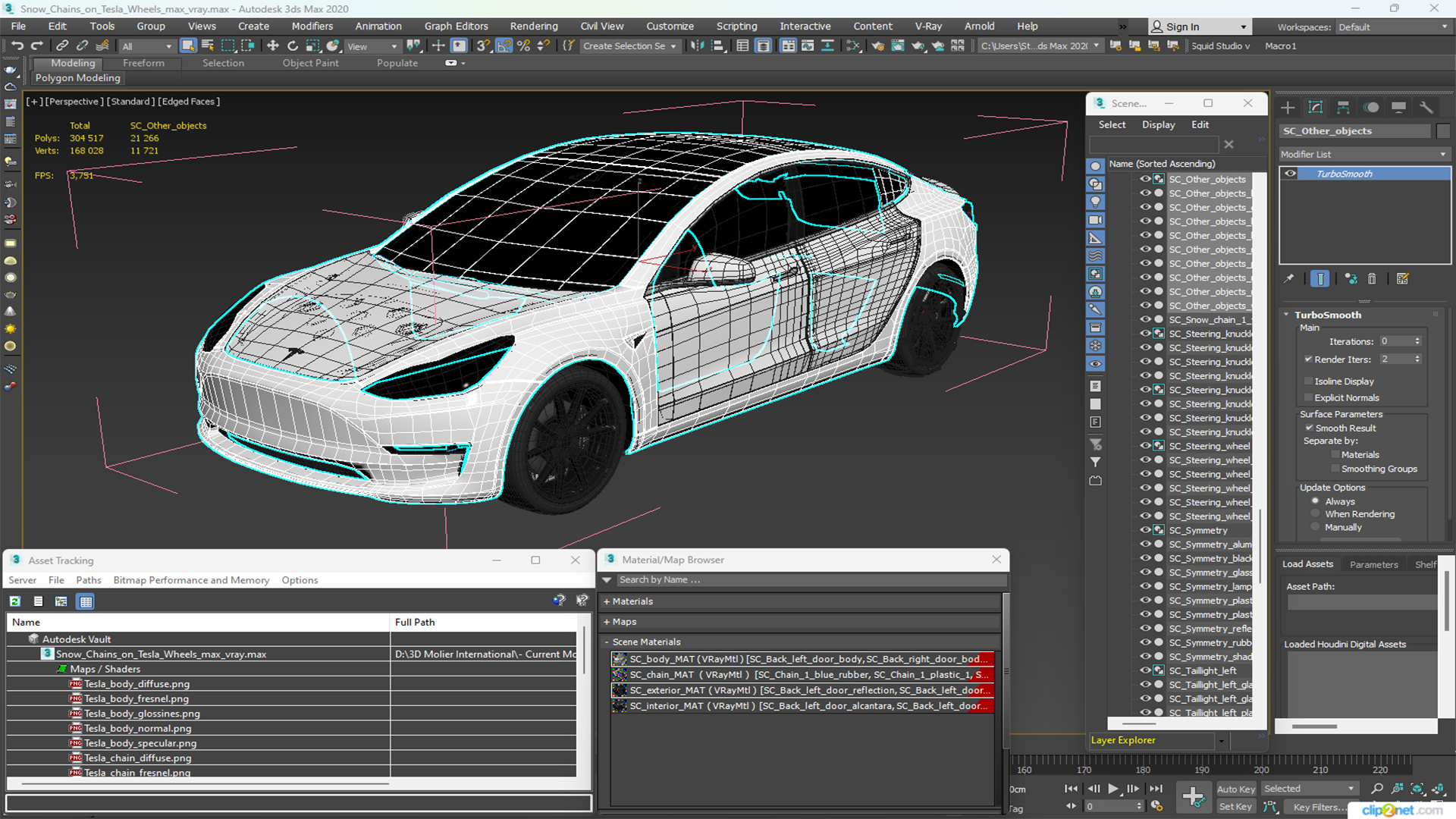 Snow Chains on Tesla Wheels 3D