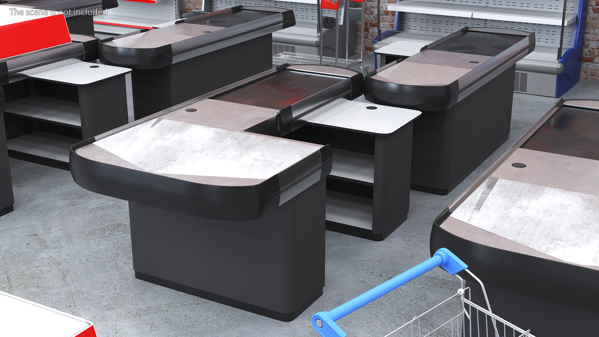 3D Retail Checkout Counters Set Grey model