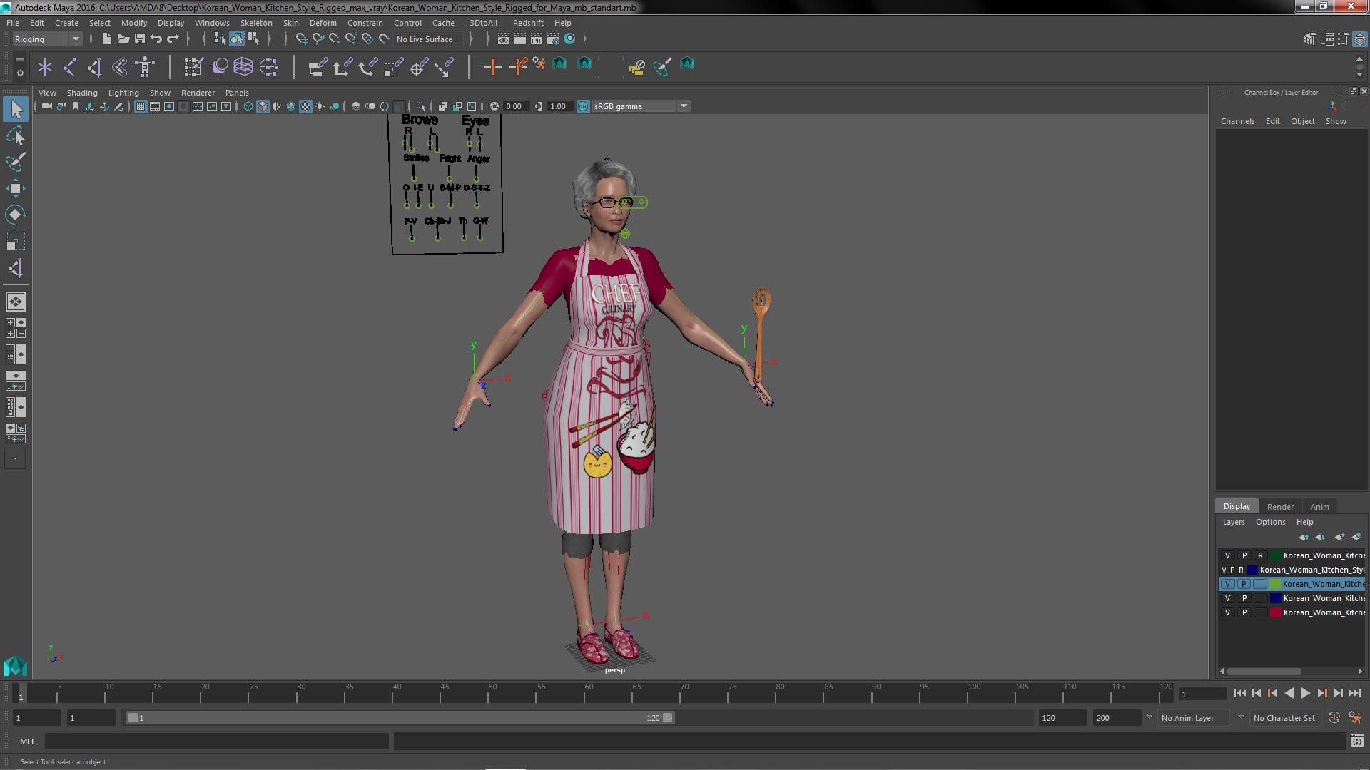 Korean Woman Kitchen Style Rigged for Maya 3D