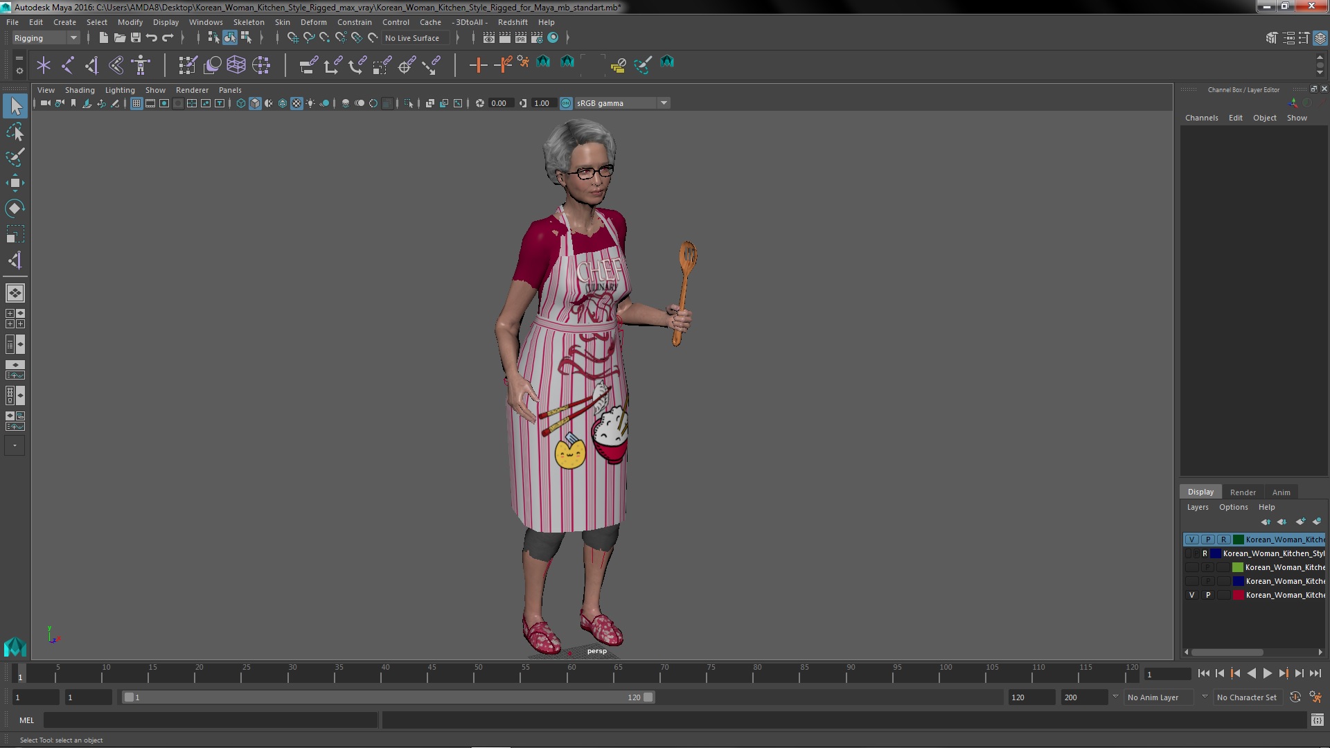 Korean Woman Kitchen Style Rigged for Maya 3D