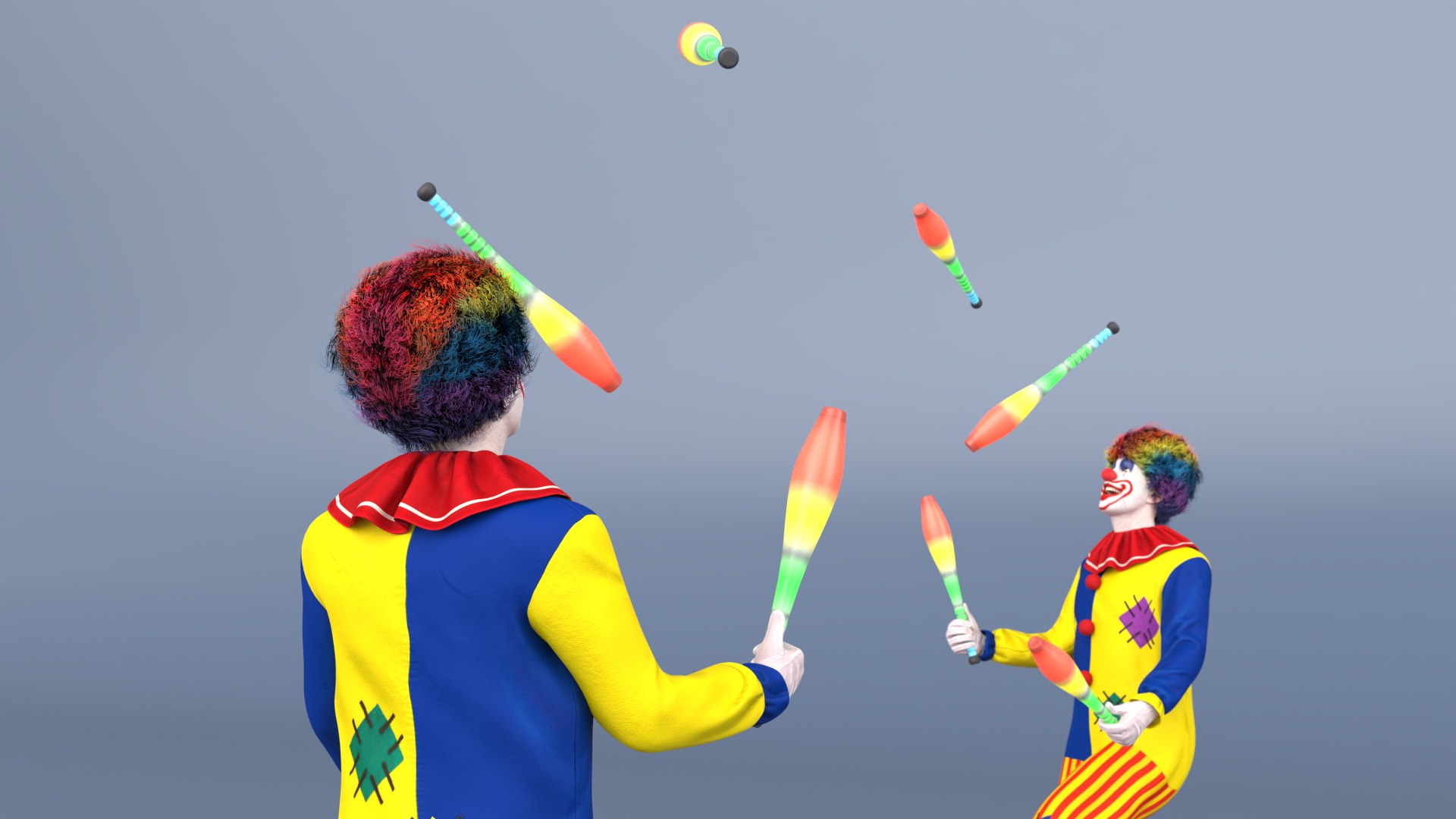 Clown Juggling Henrys Grip Clubs 3D