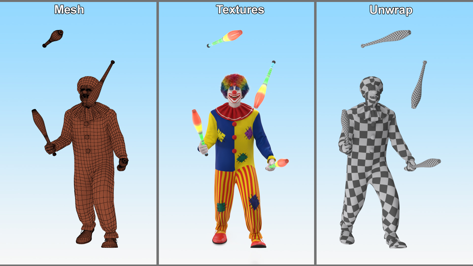 Clown Juggling Henrys Grip Clubs 3D