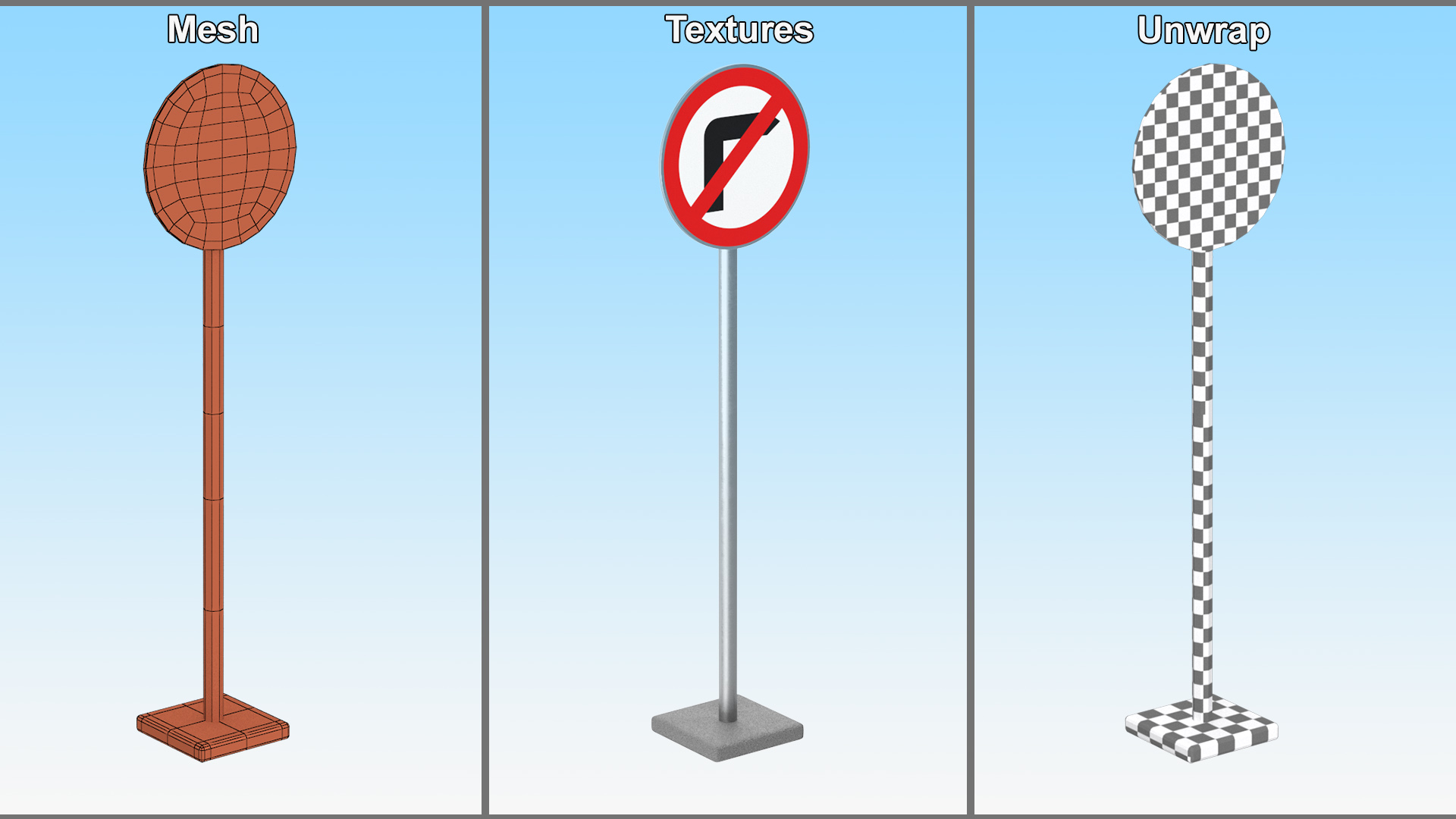 3D Road Sign No Right Turn model