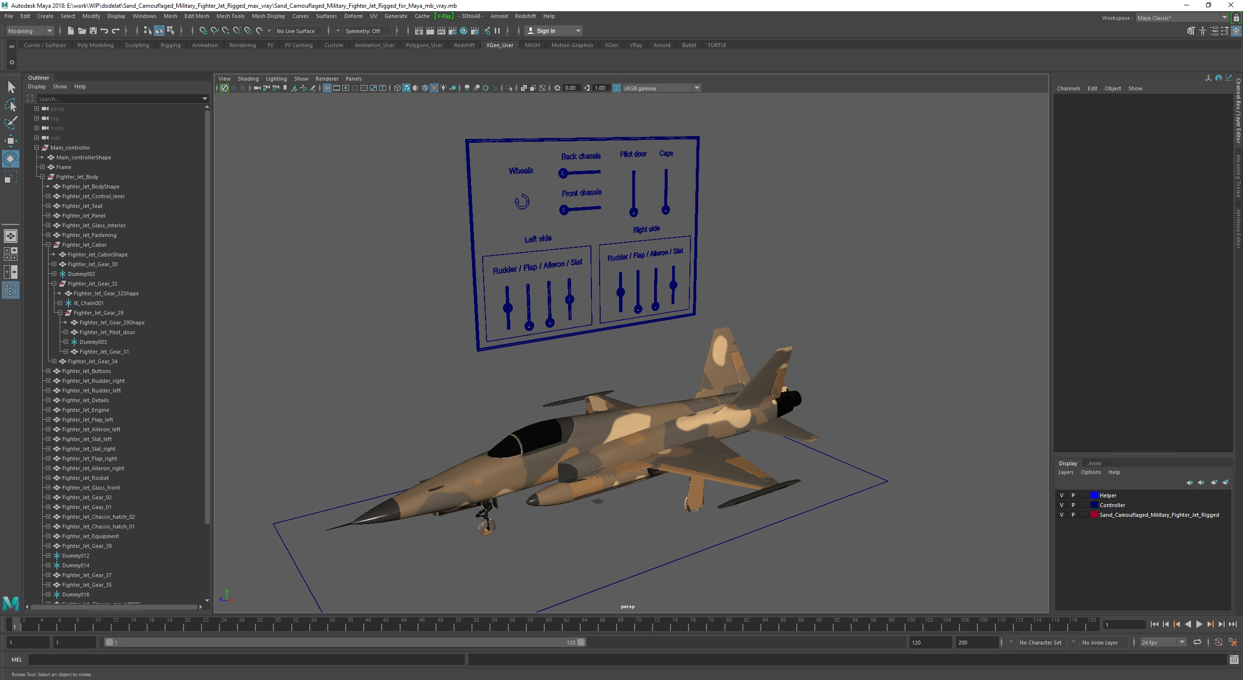 3D Sand Camouflaged Military Fighter Jet Rigged for Maya model