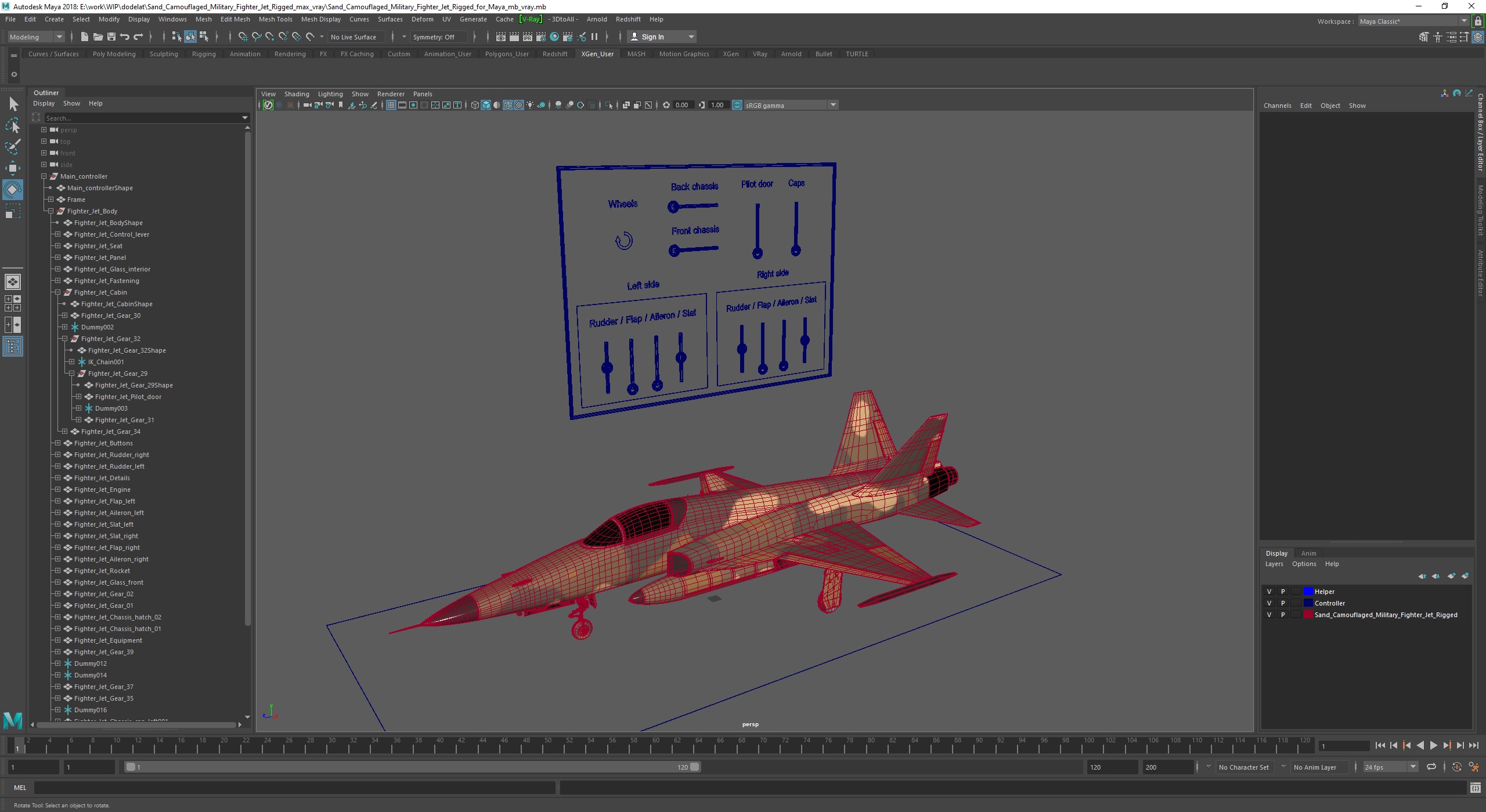 3D Sand Camouflaged Military Fighter Jet Rigged for Maya model