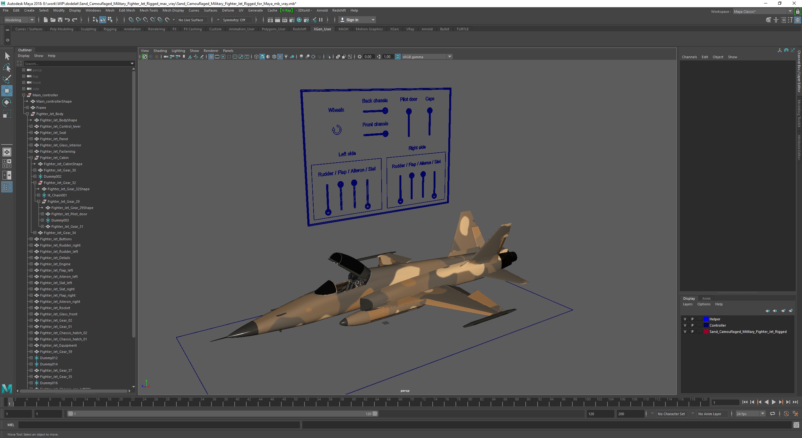 3D Sand Camouflaged Military Fighter Jet Rigged for Maya model