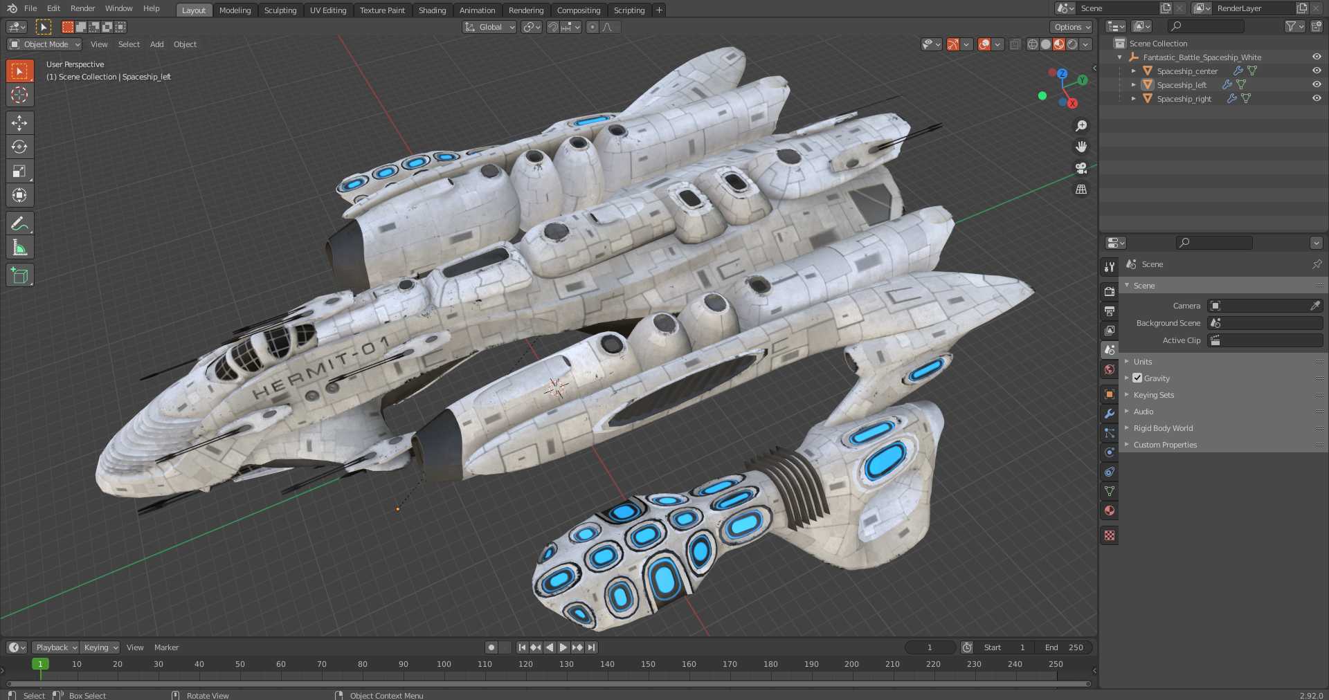 Fantastic Battle Spaceship White 3D