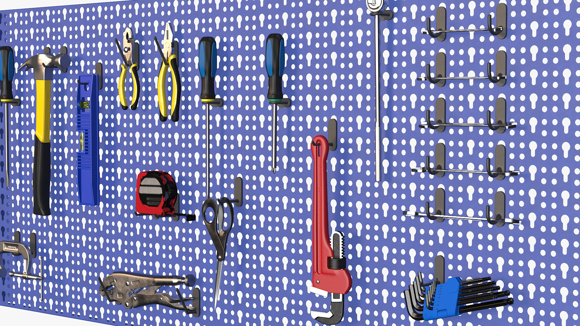 3D Wall Mounted Tool Storage Loaded with Items model