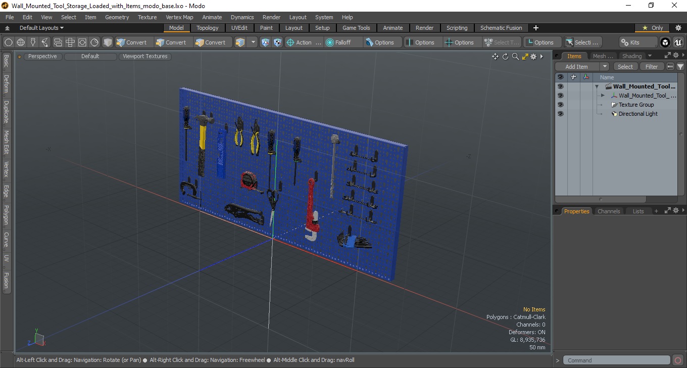 3D Wall Mounted Tool Storage Loaded with Items model