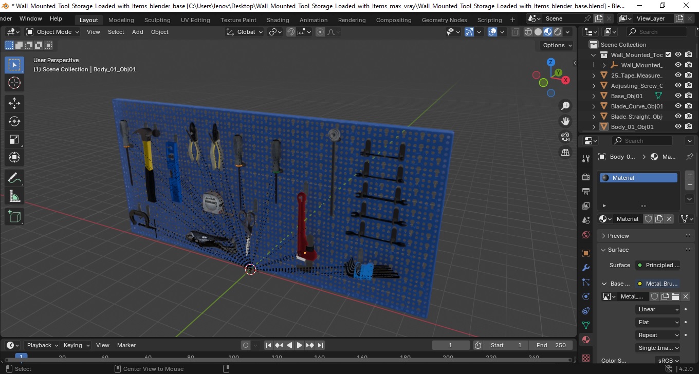 3D Wall Mounted Tool Storage Loaded with Items model