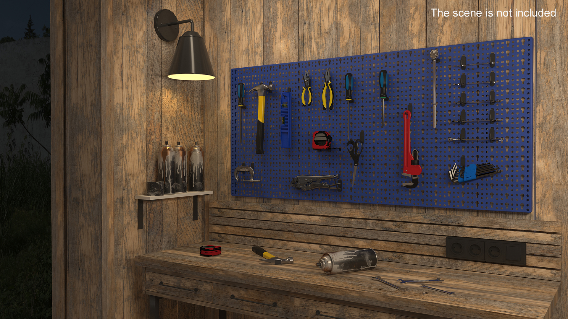 3D Wall Mounted Tool Storage Loaded with Items model