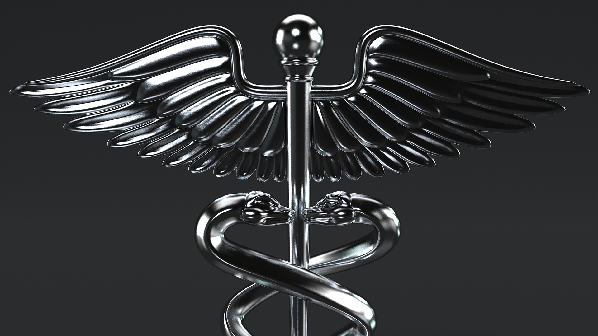 Silver Caduceus Symbol 3D