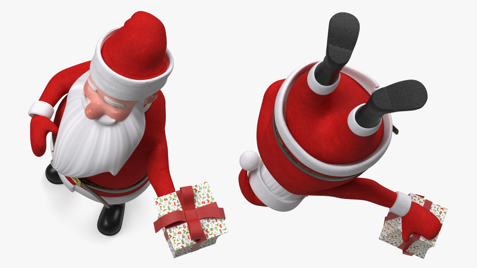 Smiling Santa Claus Cartoon Character with Gift 3D