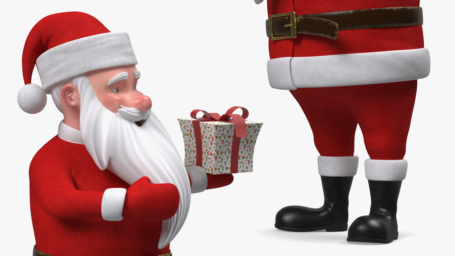 Smiling Santa Claus Cartoon Character with Gift 3D