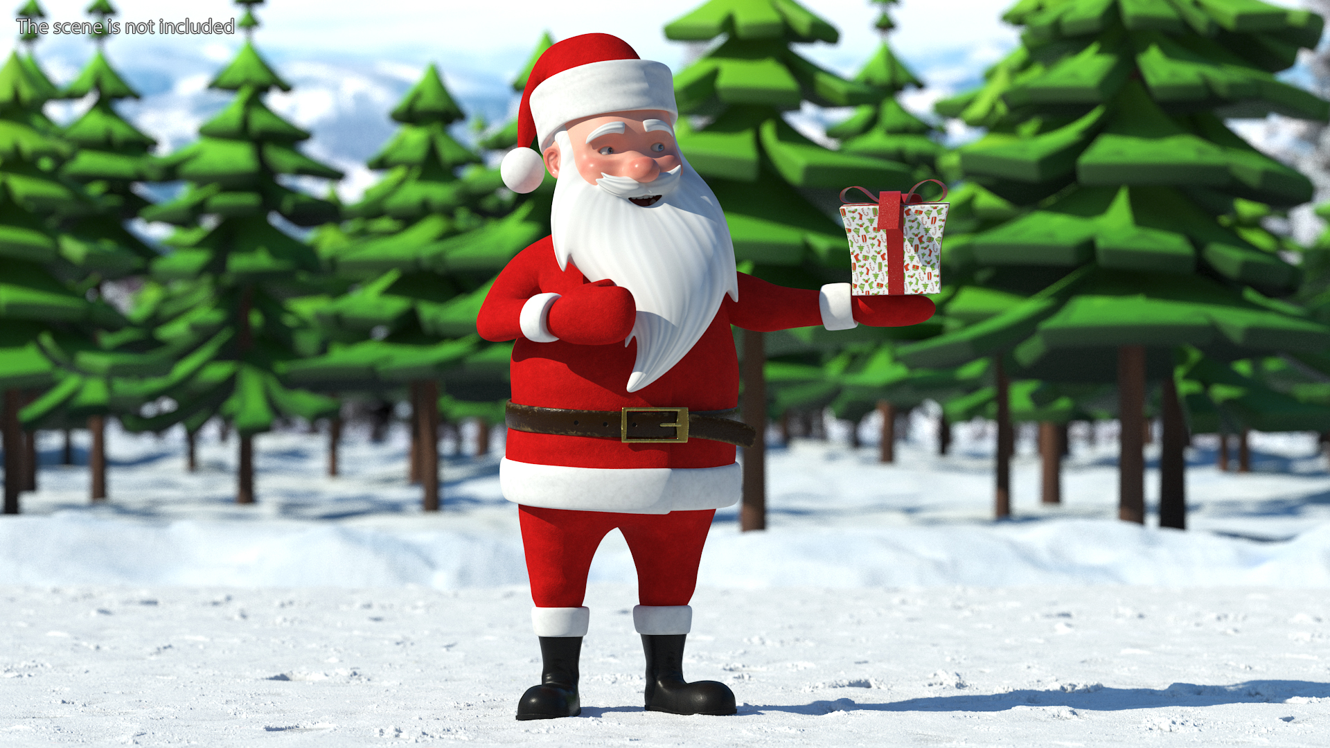 Smiling Santa Claus Cartoon Character with Gift 3D