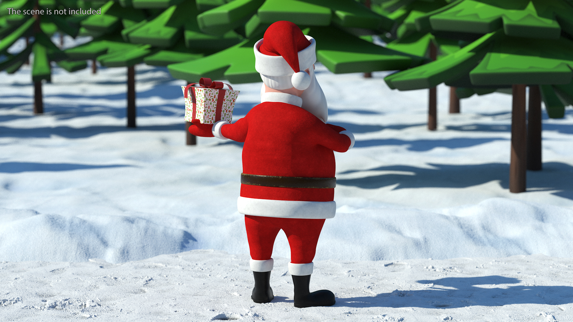 Smiling Santa Claus Cartoon Character with Gift 3D