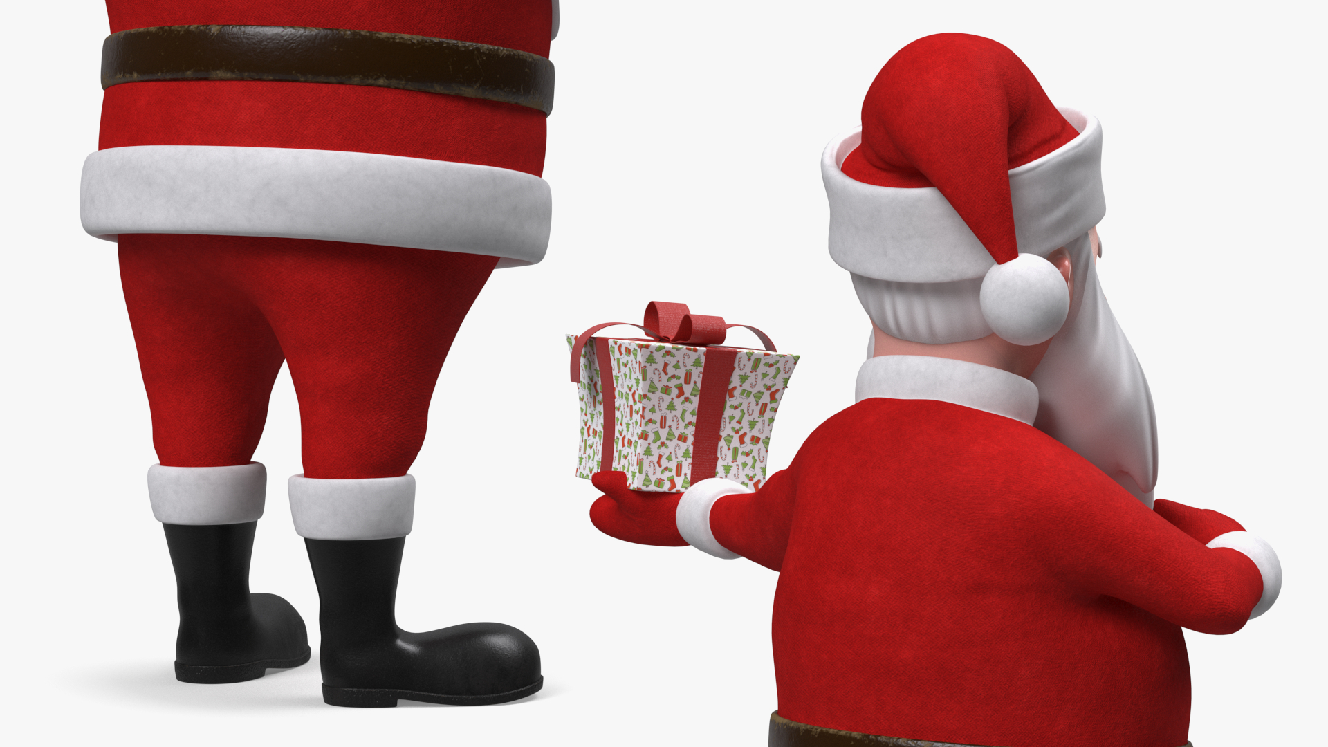 Smiling Santa Claus Cartoon Character with Gift 3D