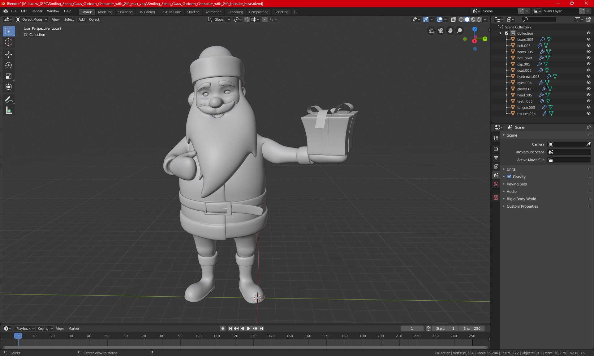 Smiling Santa Claus Cartoon Character with Gift 3D