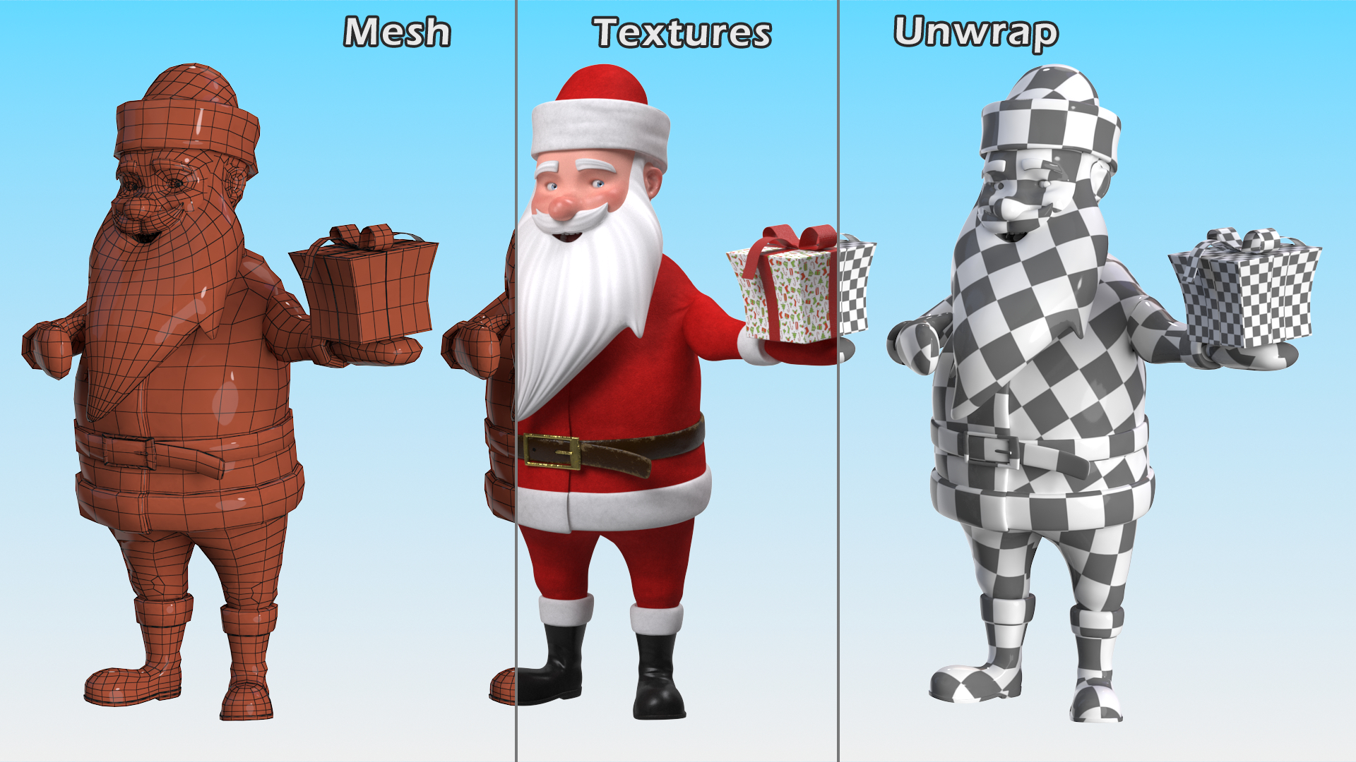 Smiling Santa Claus Cartoon Character with Gift 3D