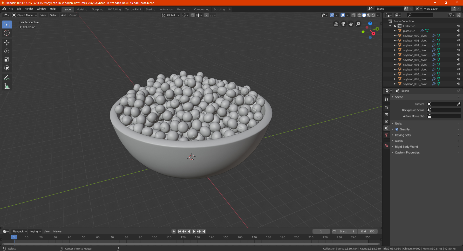 Soybean in Wooden Bowl 3D